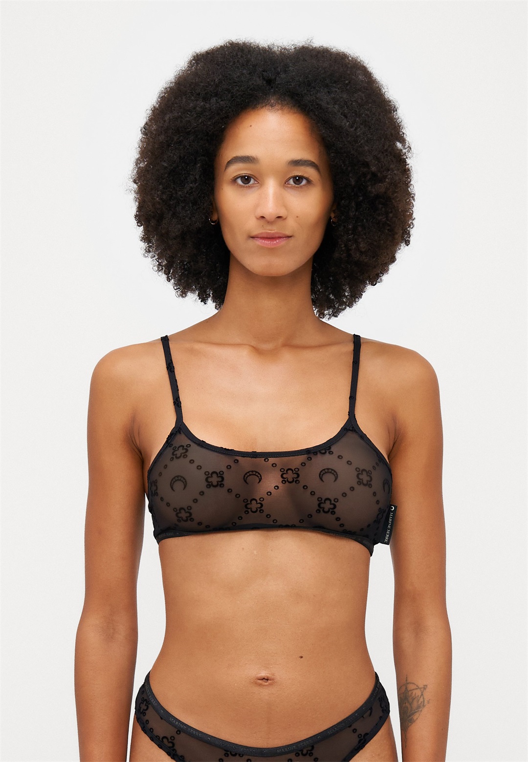 MARINE SERRE MOONOGRAM MESH FLOCK BRALETTE - Bustier - black/beige