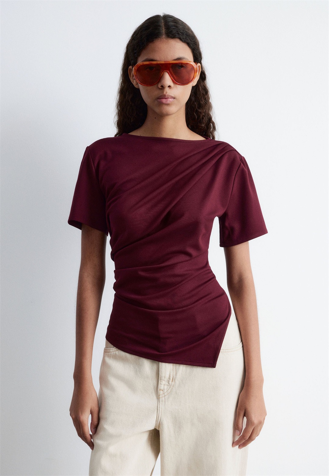 & other stories DRAPED ASYMMETRIC - T-Shirt print - burgundy/bordeaux
