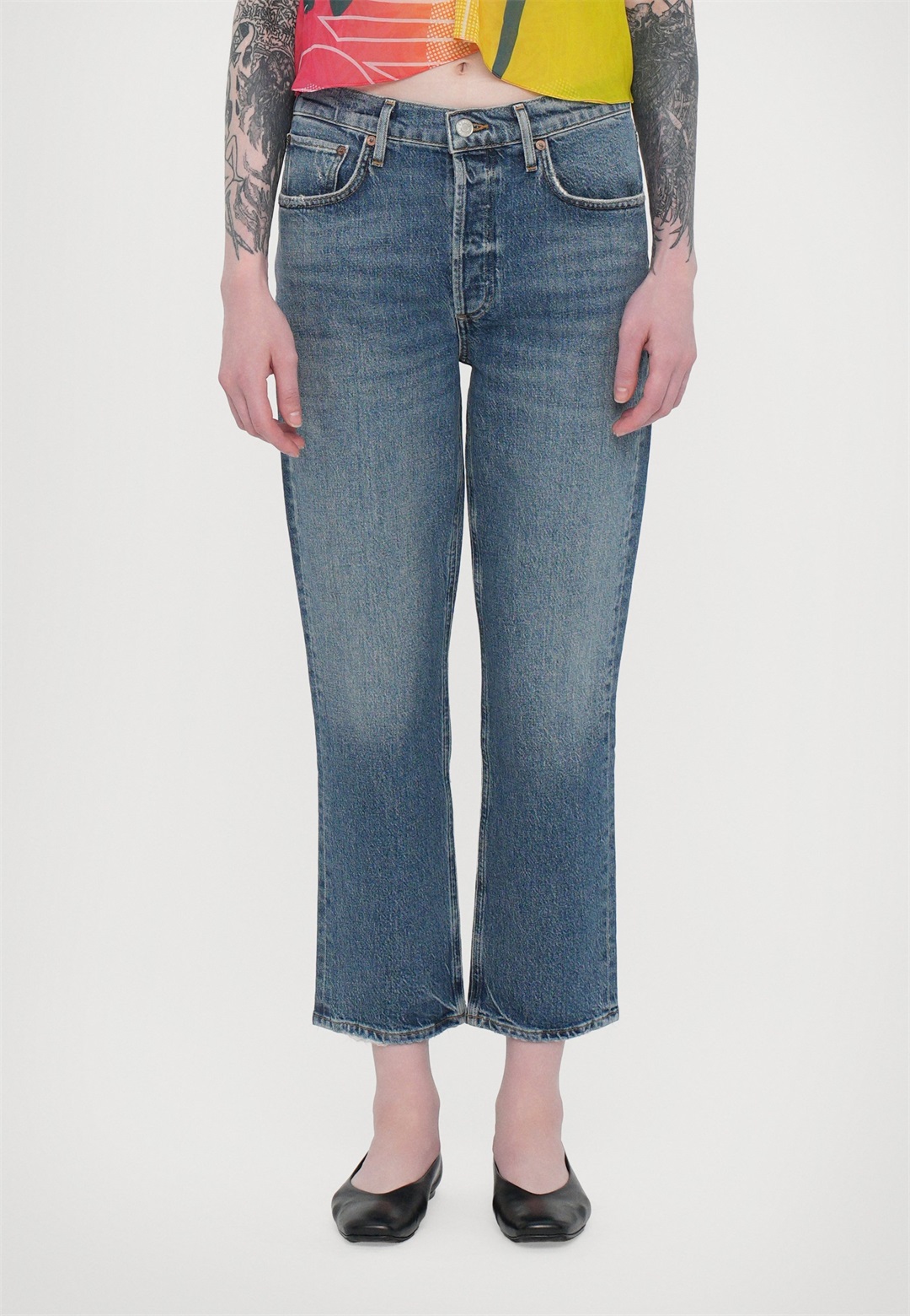 Agolde RILEY CROP - Jeans Relaxed Fit - moor/light-blue denim