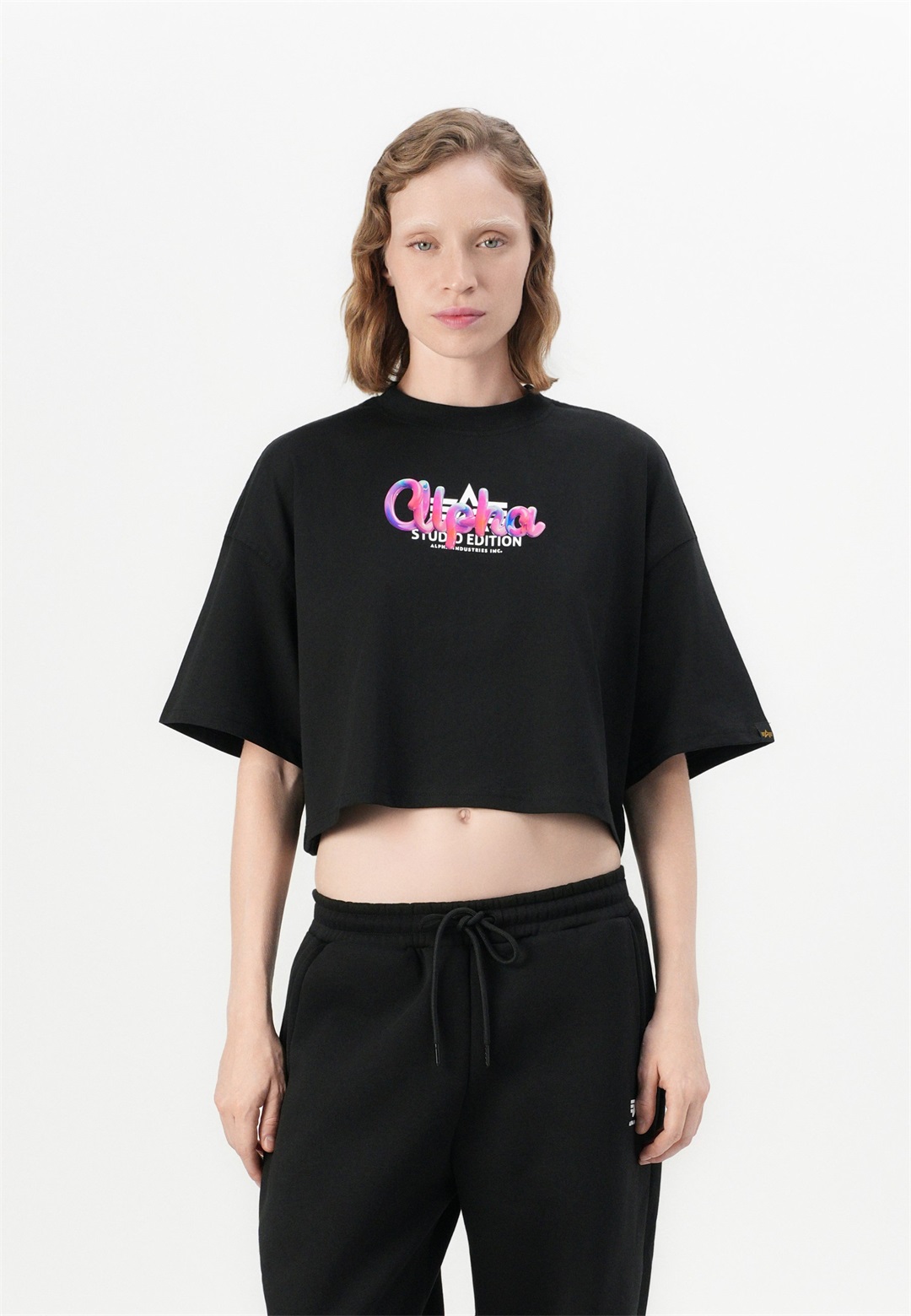 Alpha Industries STUDIO RAINBOW CROPPED - T-Shirt print - black/schwarz