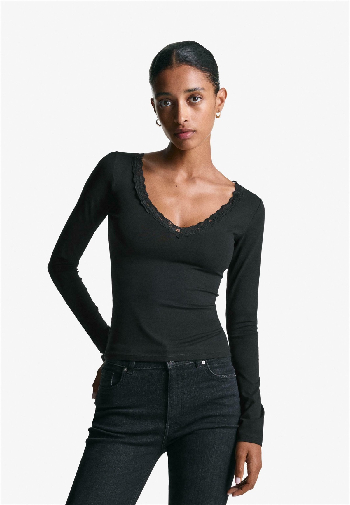 Bershka Langarmshirt - black/schwarz
