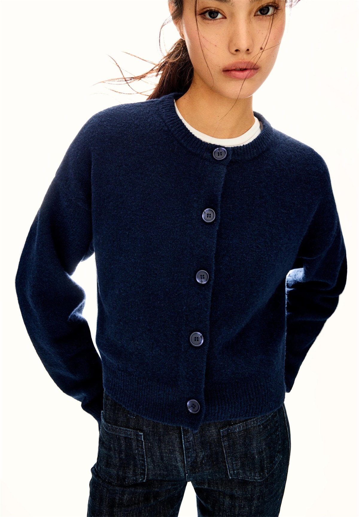 Bershka SOFT TOUCH BUTTONED - Strickjacke - dark blue/dunkelblau