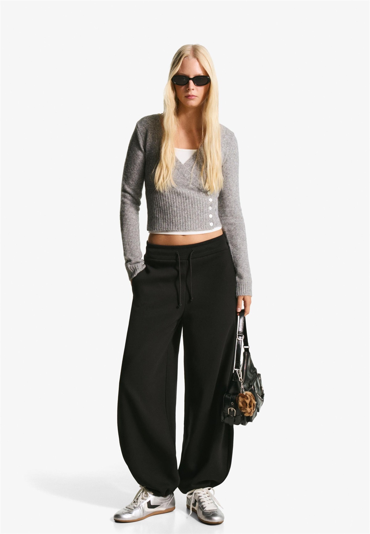 Bershka BUTTONED - Strickjacke - grey/grau