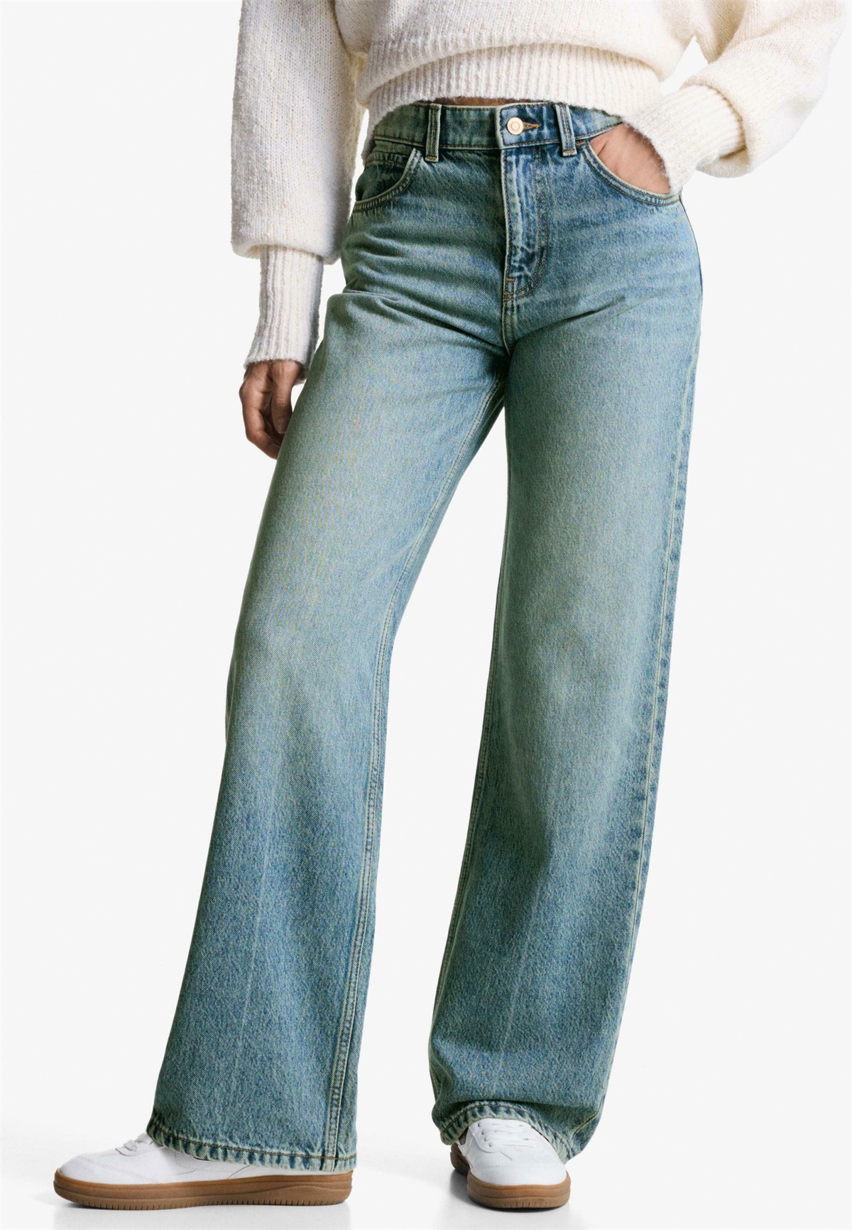 Bershka WIDE - Jeans Straight Leg - light-blue denim