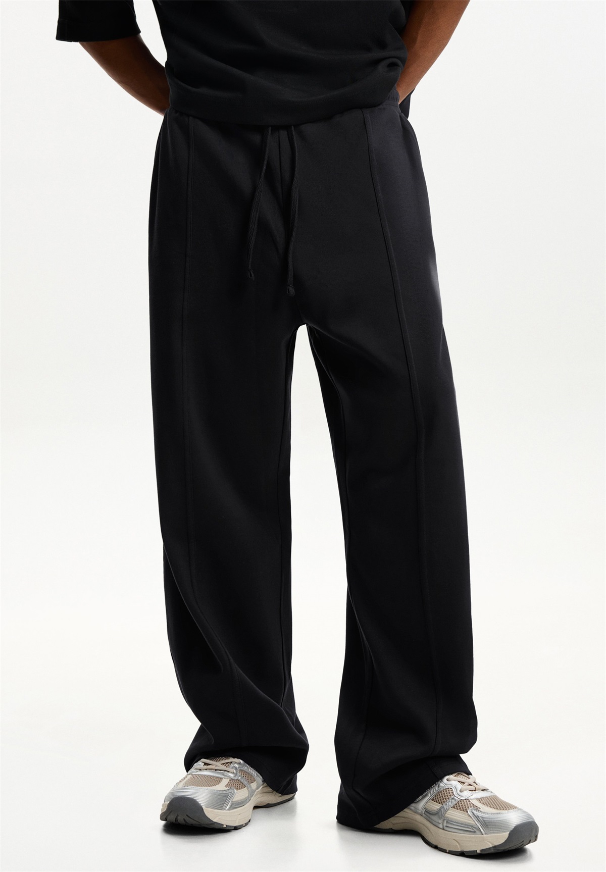 Bershka WIDE-LEG - Jogginghose - black/schwarz