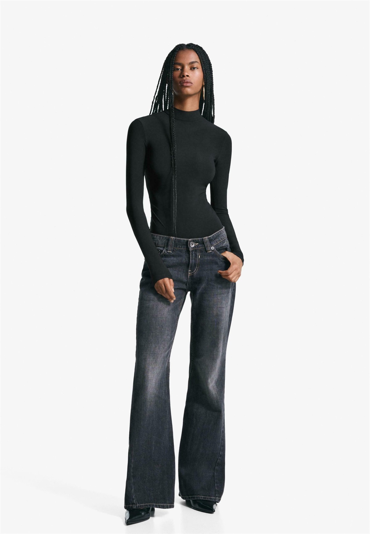Bershka LONG SLEEVE MOCK NECK - Body - black/schwarz