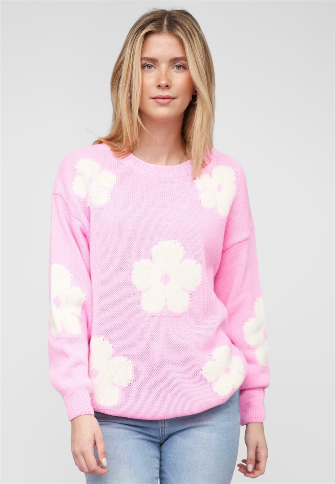 Cloud 5ive CREWNECK - Strickpullover - coral offwhite/offwhite