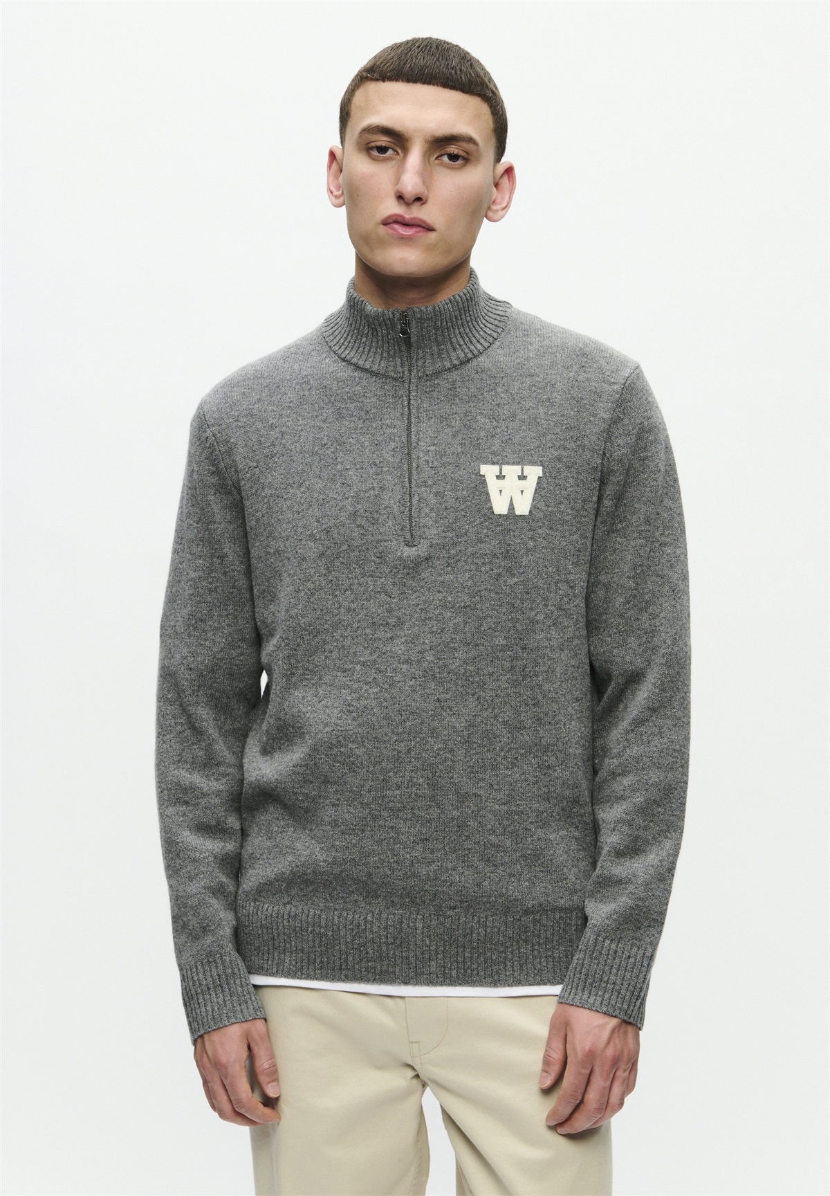 DOUBLE A BY W.W. WWTAY HALF ZIPPER 25081 - Strickpullover - light melange grey/hellgrau-meliert