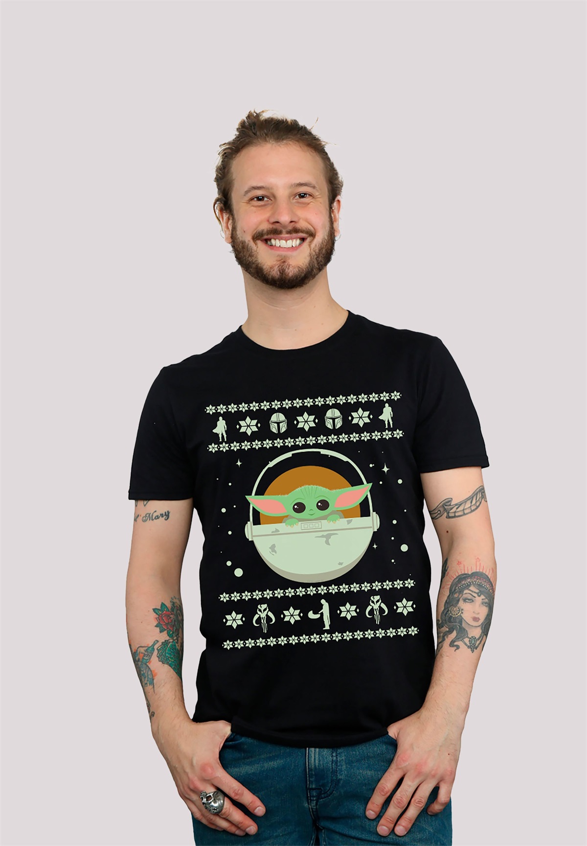 F4NT4STIC STAR WARS THE MANDALORIAN BABY YODA WEIHNACHTEN PREMIUM KRIEG - T-Shirt print - black/schwarz