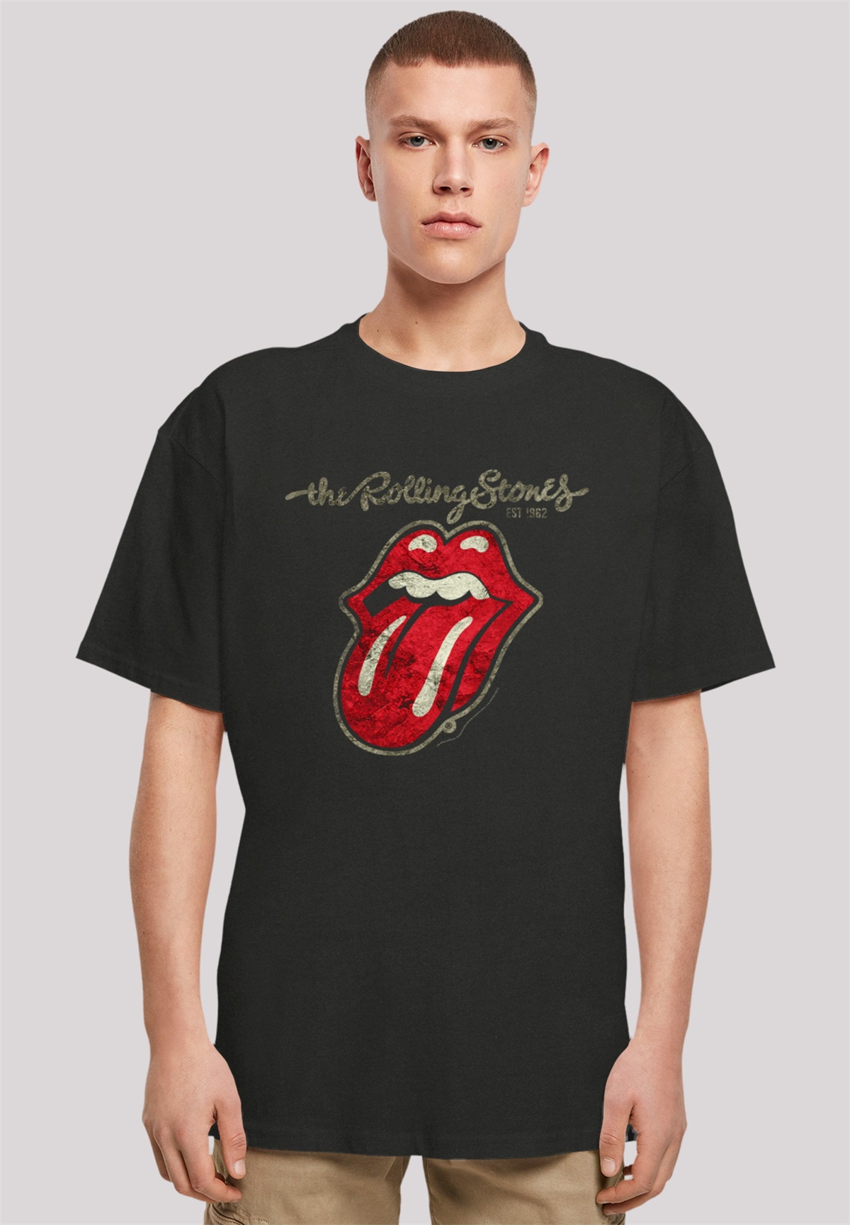 F4NT4STIC THE ROLLING STONES PLASTERED TONGUE WASHED - T-Shirt print - schwarz