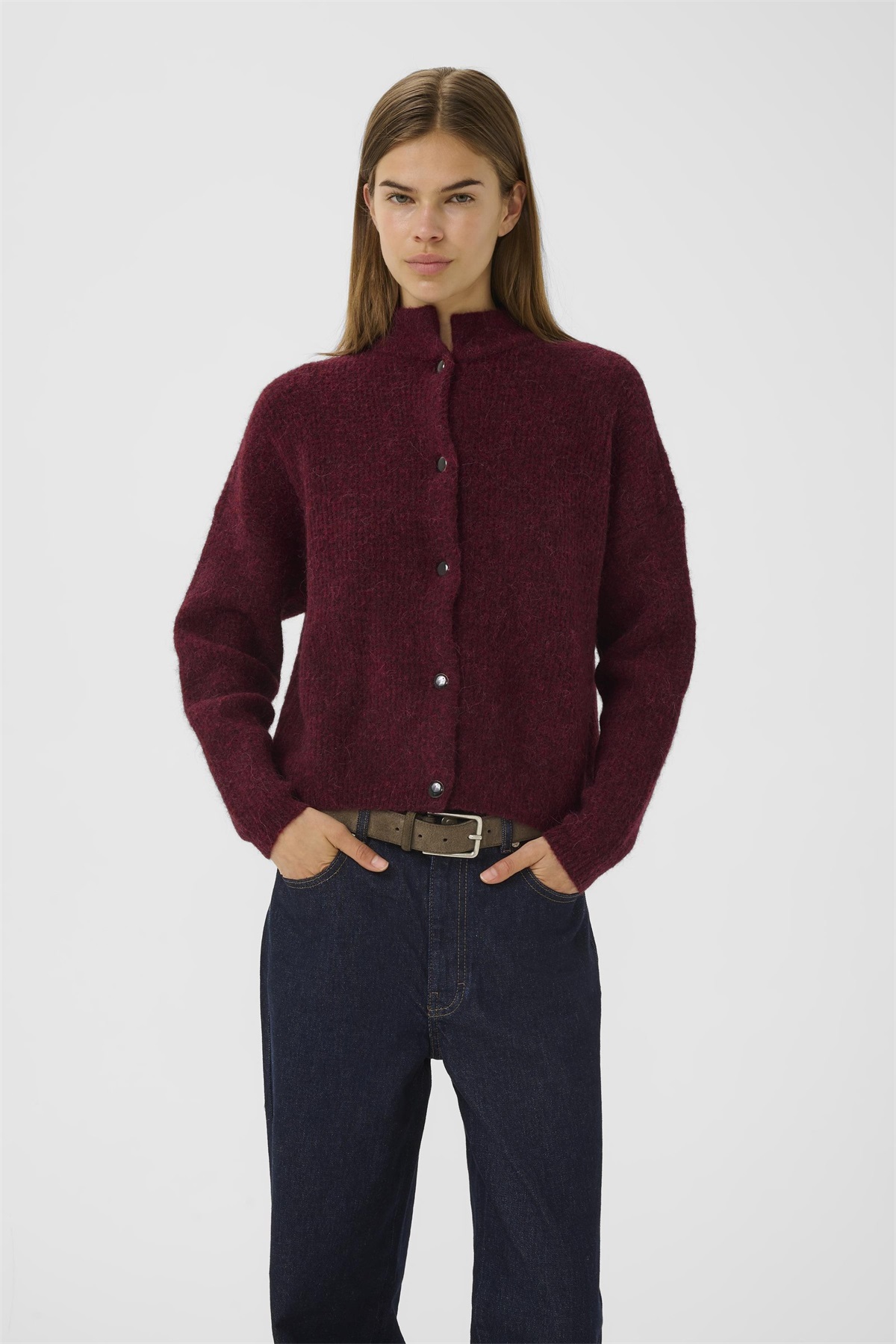 Gestuz ALPHA - Strickjacke - blood red mélange/dunkelrot
