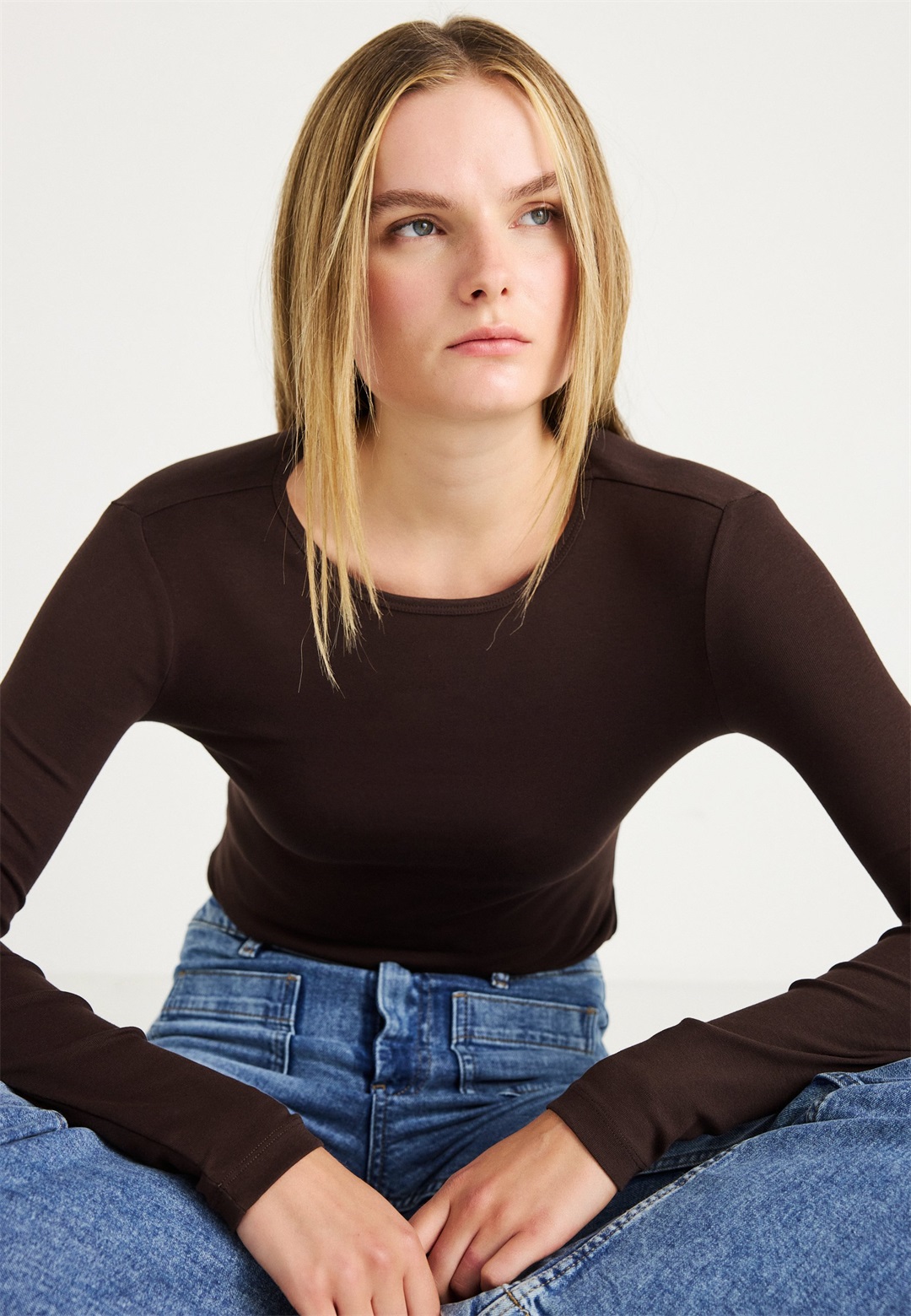 Gina Tricot BASIC LONG SLEEVE - Langarmshirt - mole/braun
