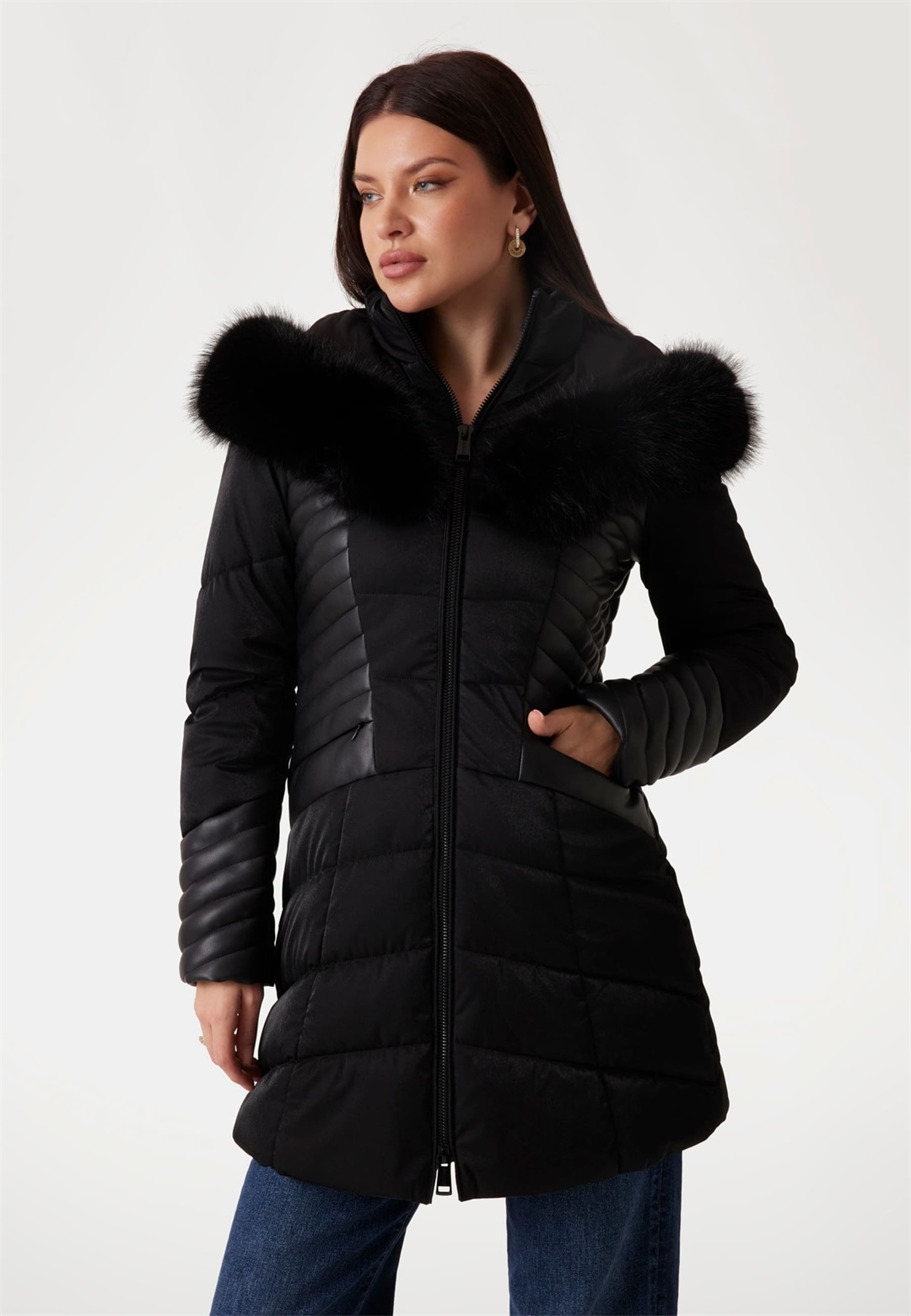 Guess MIT KUNSTPELZ-KAPUZE - Wintermantel - schwarz