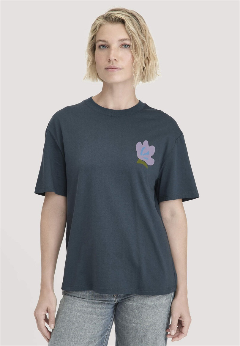 hessnatur T-Shirt print - dunkles petrol/blau