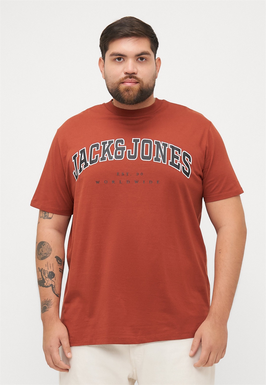 Jack & Jones JJECALEB VARSITY TEE O NECK - T-Shirt print - burnt henna/bordeaux