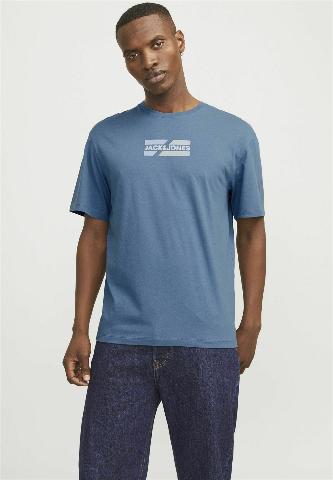 Jack & Jones LOGO RUNDHALS - T-Shirt print - oceanview/blau