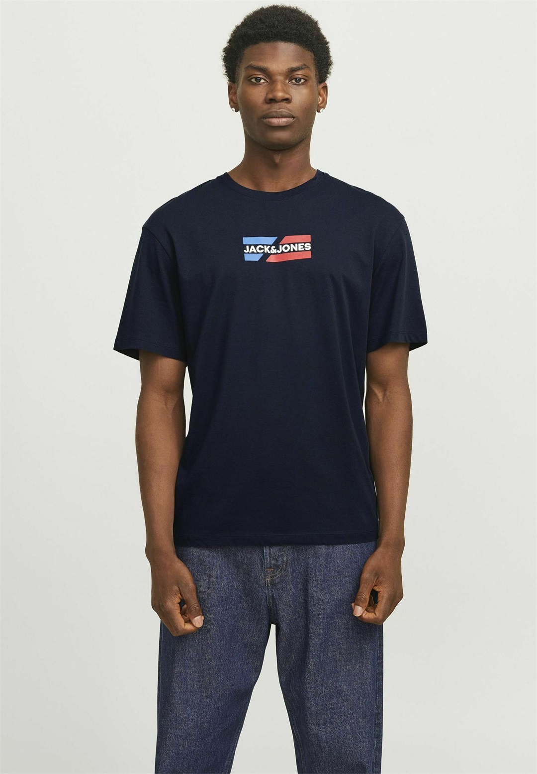 Jack & Jones LOGO RUNDHALS - T-Shirt print - sky captain/dunkelblau