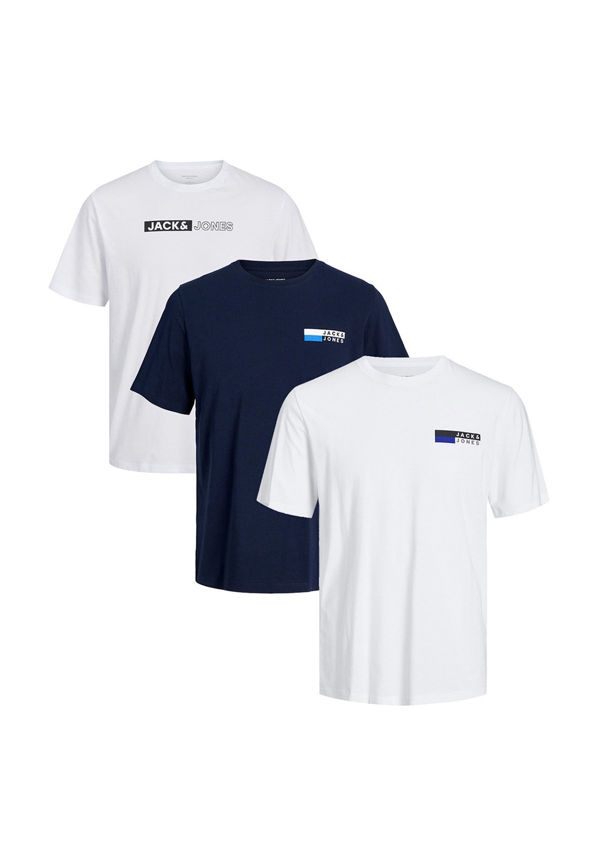Jack & Jones 3ER PACK CORP - T-Shirt print - weiß blau/weiß