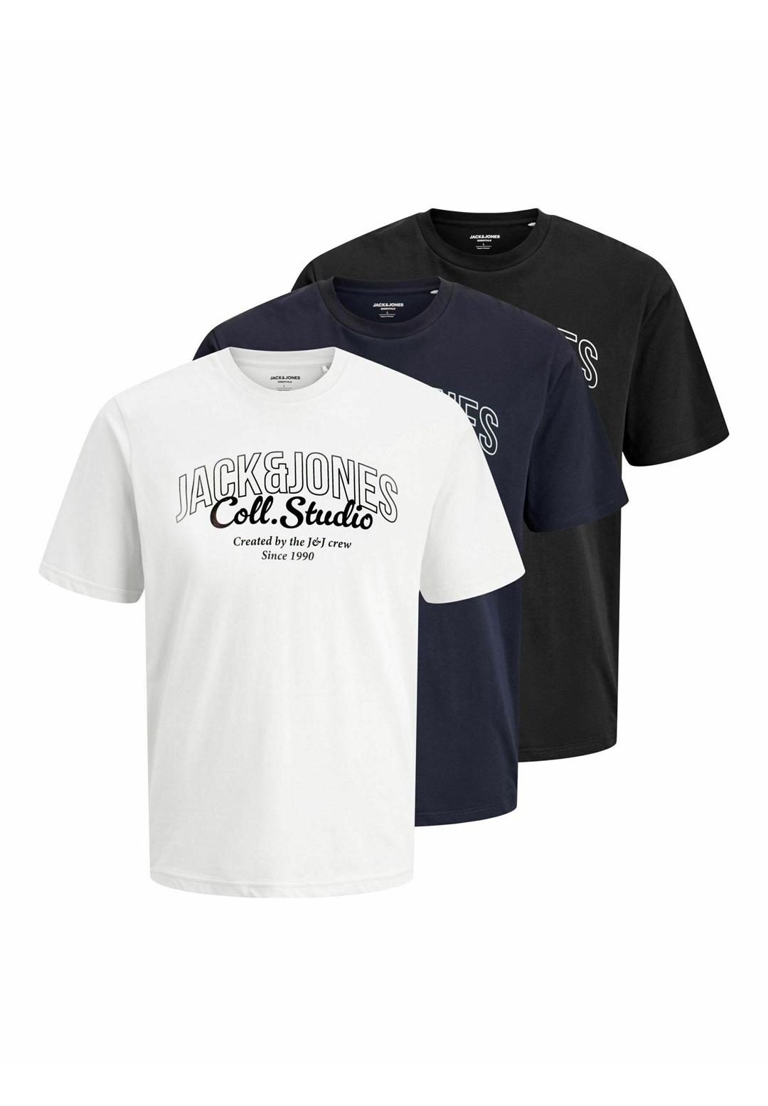 Jack & Jones 3ER-PACK - T-Shirt print - black/schwarz