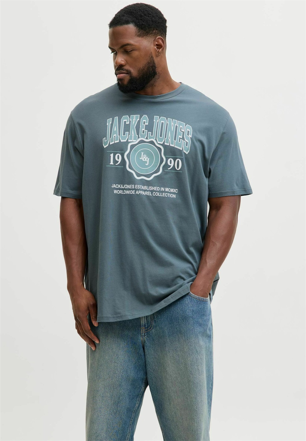 Jack & Jones PLUS SIZE LOGO - T-Shirt print - stormy weather/grau