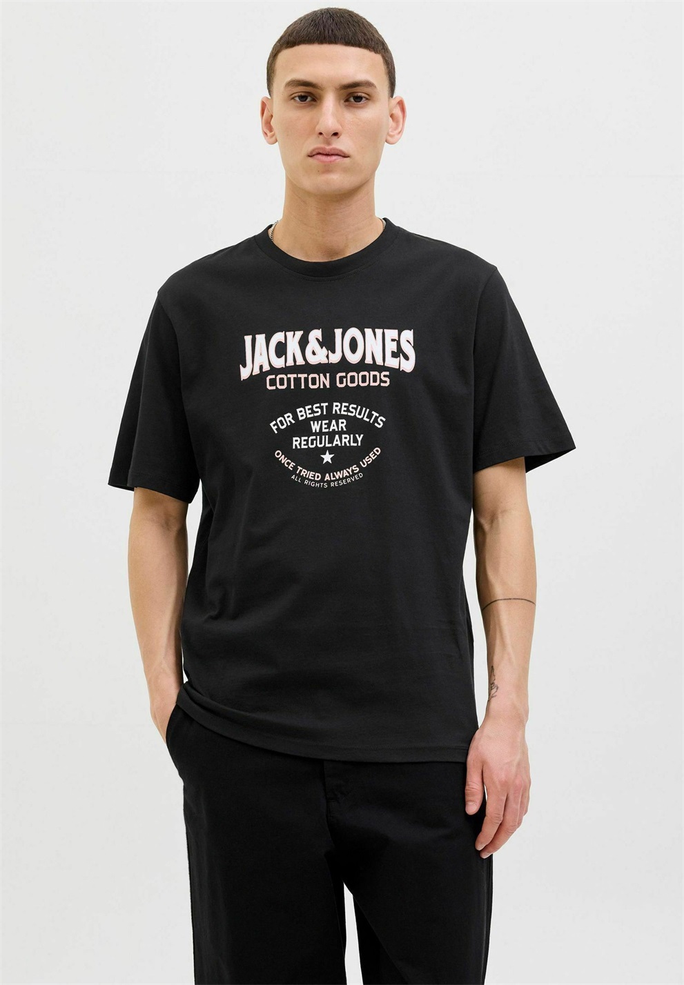 Jack & Jones PREMIUM RUNDHALSAUSSCHNITT - T-Shirt print - black/schwarz