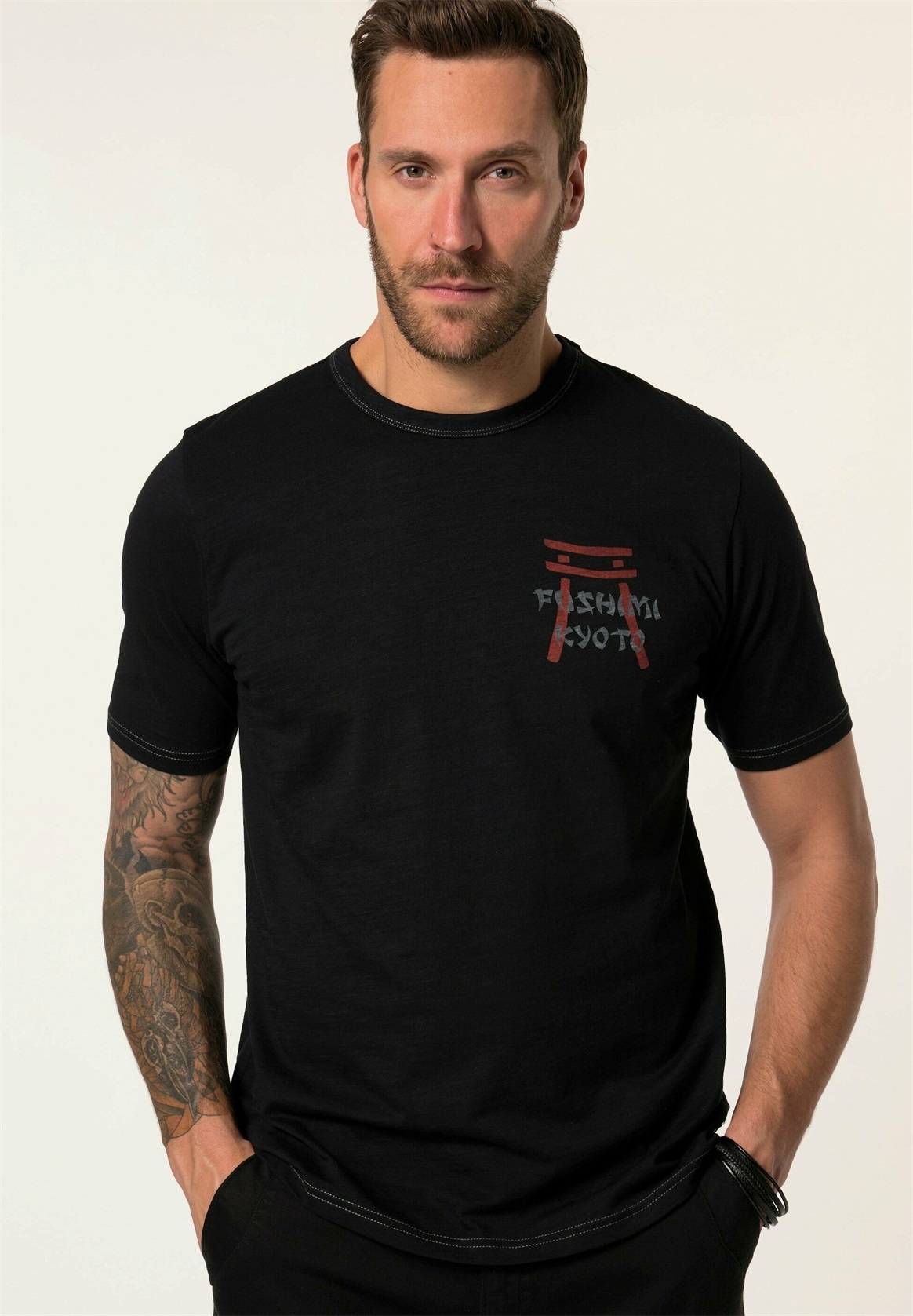 JP1880 SHORT SLEEVE SLUB - T-Shirt print - black/schwarz