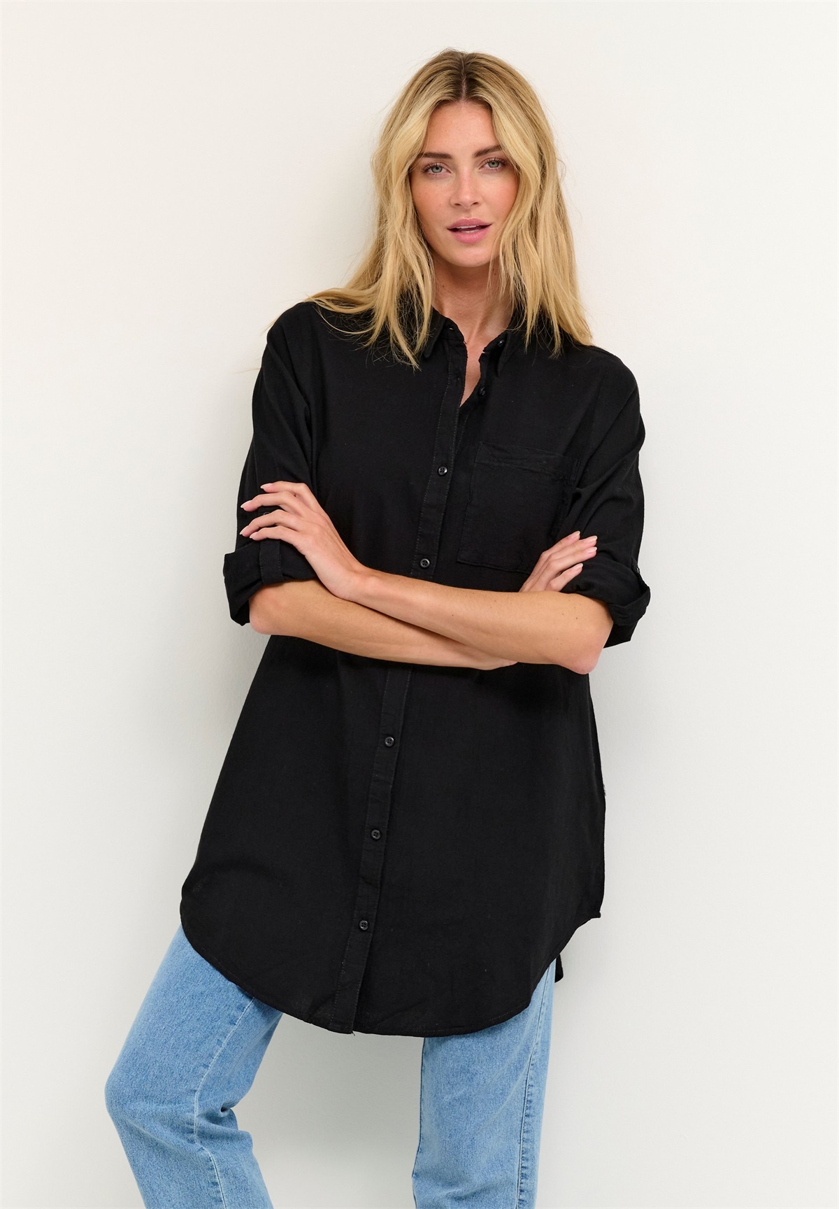 Kaffe KANAYA - Hemdbluse - black deep/schwarz meliert