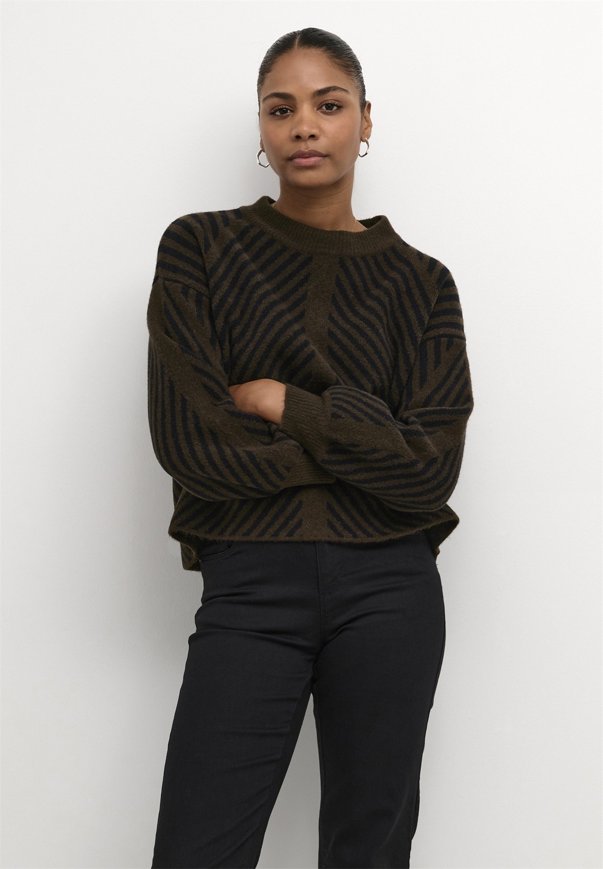 Kaffe KAVERA - Strickpullover - java black stripe/braun