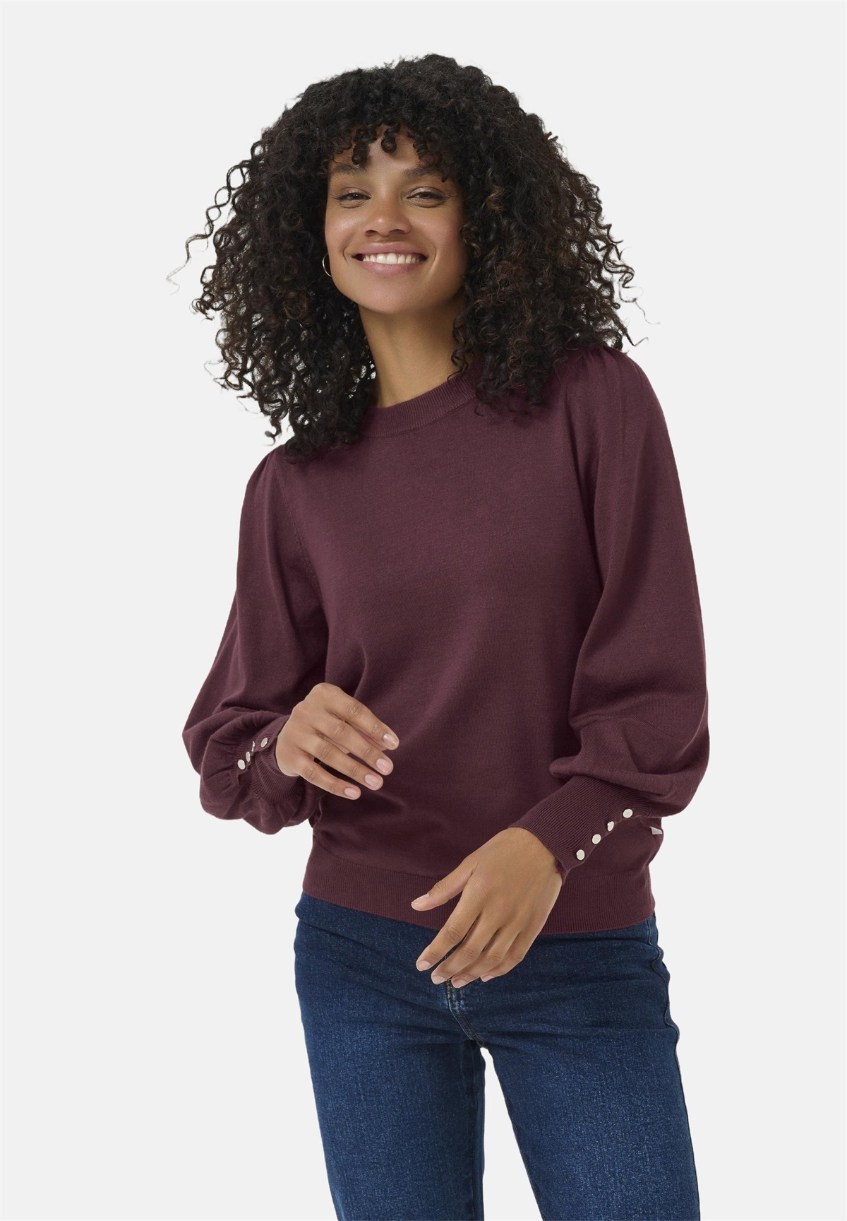 Kaffe PULLOVER BUTTONS - Strickpullover - windsor wine/bordeaux