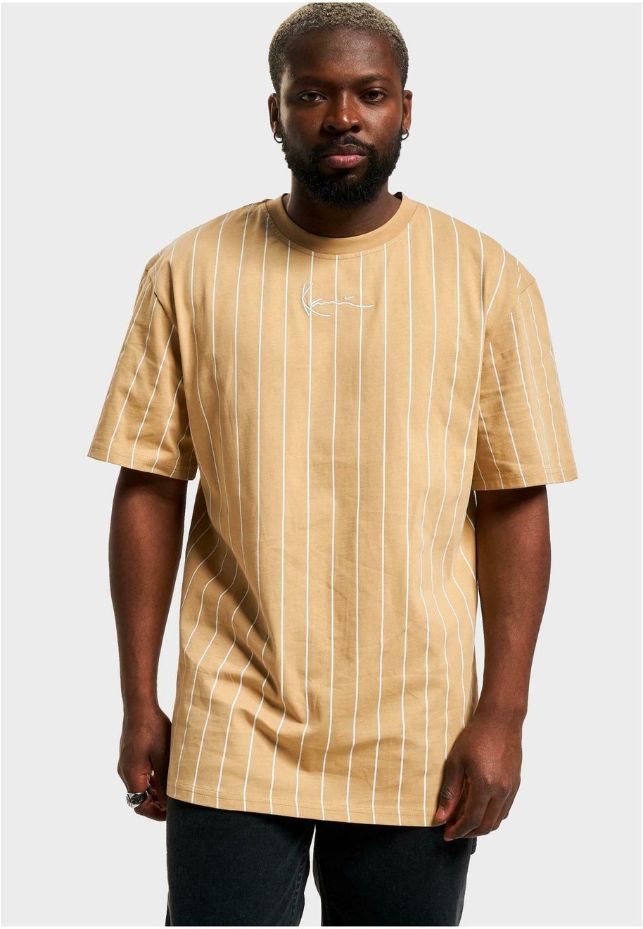 Karl Kani SMALL SIGNATURE PINSTRIPE - T-Shirt print - sand white/sand