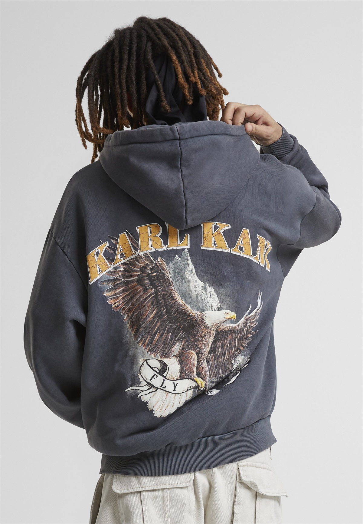 Karl Kani SMALL SIGNATURE WASHED EAGLE HOODIE UNISEX - Sweatshirt - bleach black/schwarz
