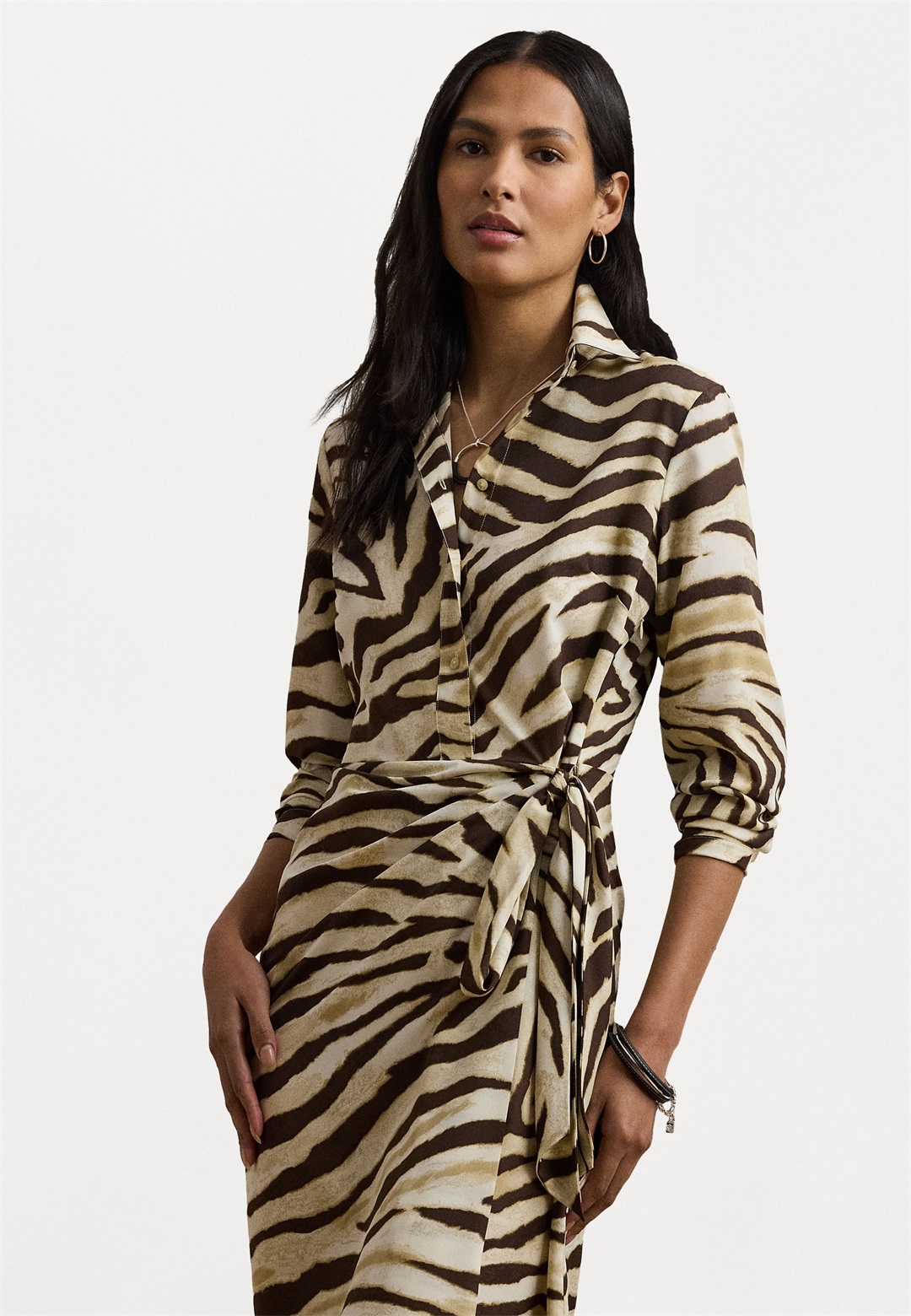 Lauren Ralph Lauren Zebra Print Tie Front Crepe Shirtdress - Blusenkleid - cream/brown/beige