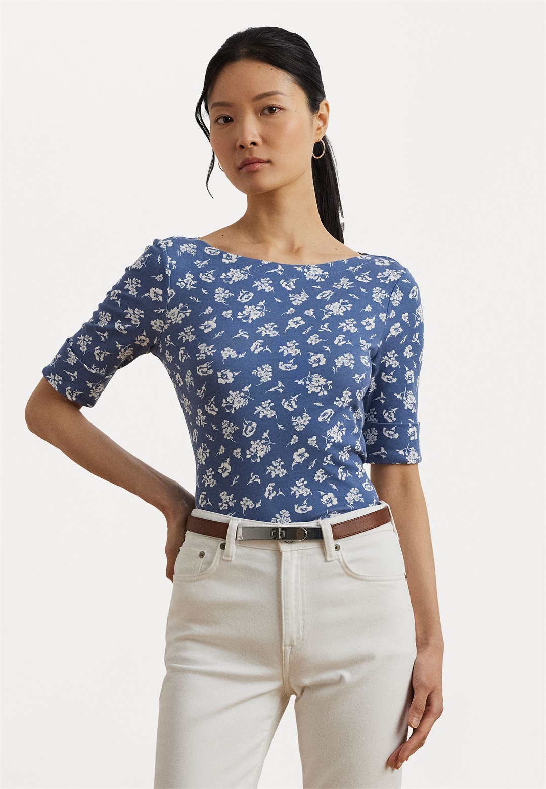 Lauren Ralph Lauren JUDY MID SLEEVE - T-Shirt print - blue/blau