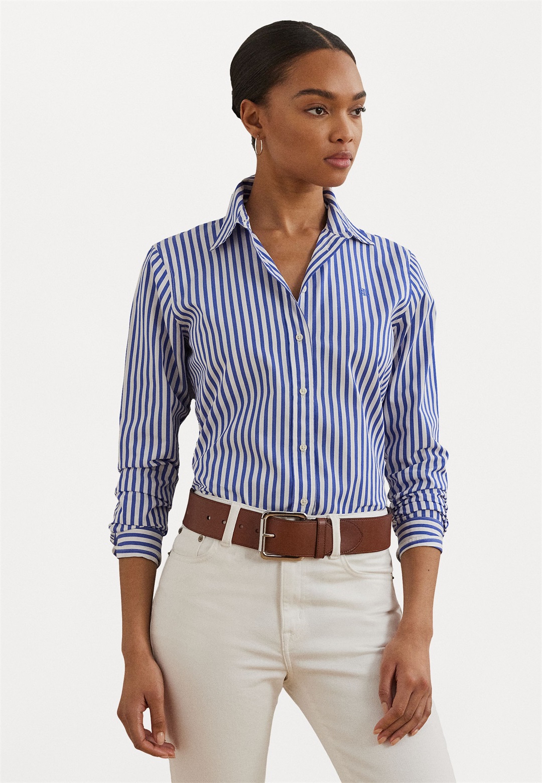 Lauren Ralph Lauren JAMELKO LONG SLEEVE BUTTON FRONT - Hemdbluse - lapis blue/white/blau