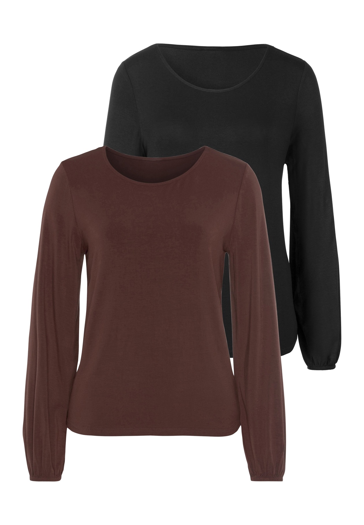 LASCANA Langarmshirt - braun schwarz/schwarz