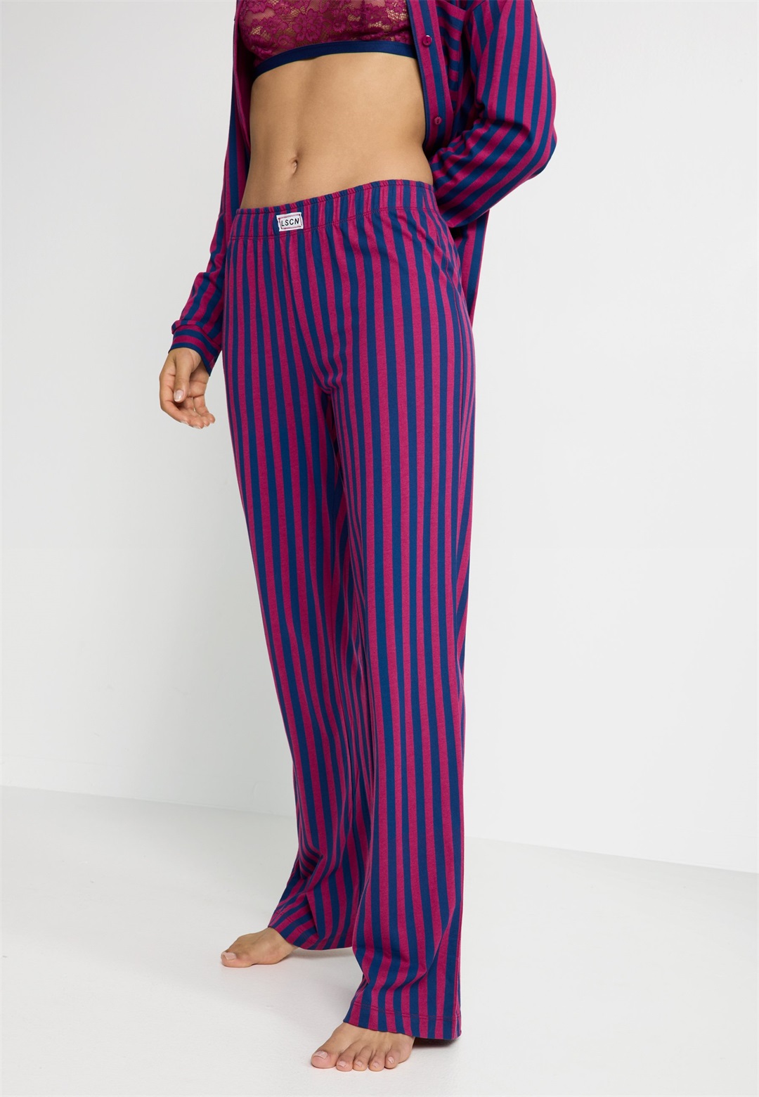 LASCANA LSCN BY LASCANA PANTS - Nachtwäsche Hose - beere-gestreift/beere