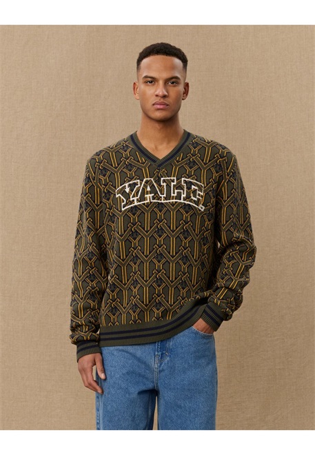 Les Deux YALE V NECK UNISEX - Strickpullover - ivory/duffel bag green/offwhite