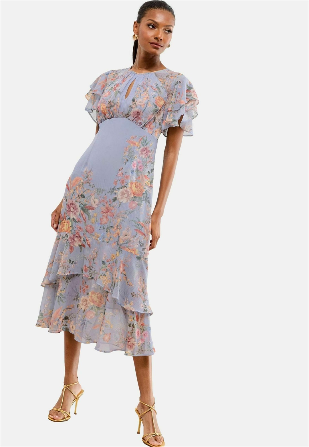 Lipsy REGULAR FIT - FLORAL PRINTED RUFFLE UNDERBUST MIDI - Freizeitkleid - lilac/lila