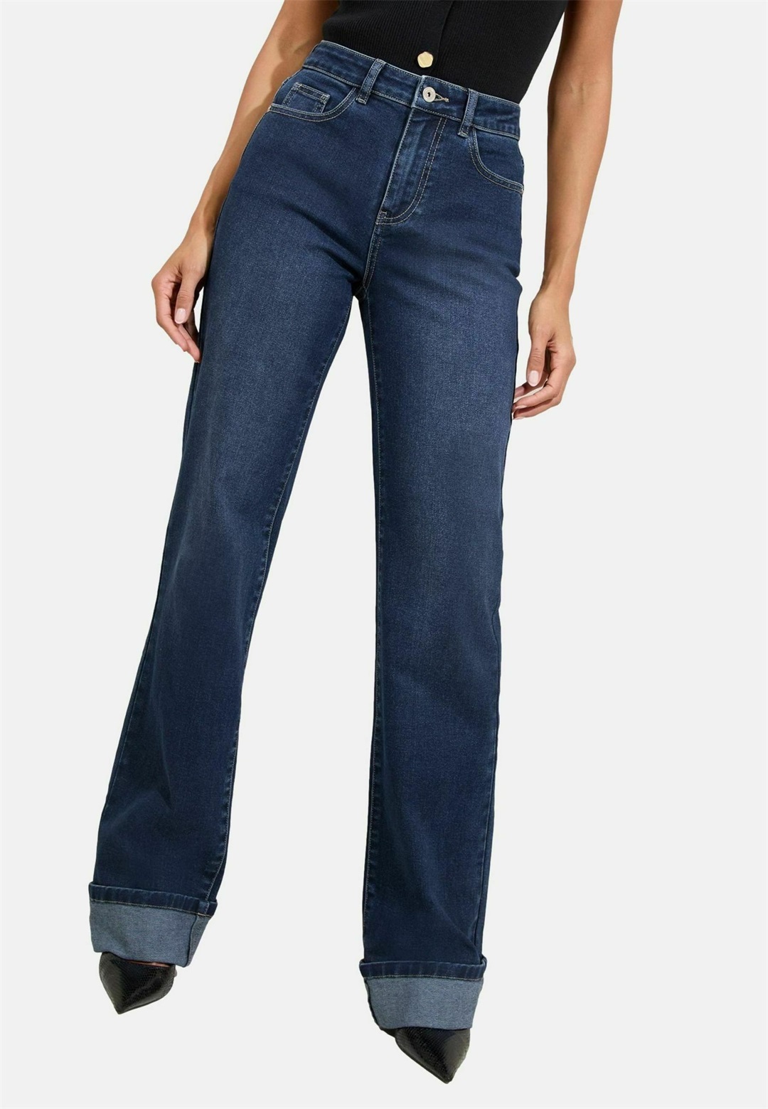 Lipsy REGULAR FIT - TURN UP HEM WIDE - Jeans Straight Leg - dark wash blue/blau