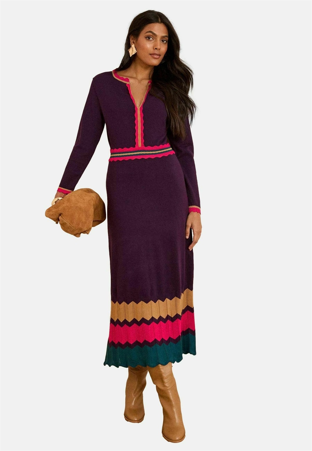 Love & Roses REGULAR FIT - NOTCH NECK MIDI - Strickkleid - purple/multi chevron/lila Love & Roses REGULAR FIT - NOTCH NECK MIDI - Strickkleid - purple/multi chevron/lila