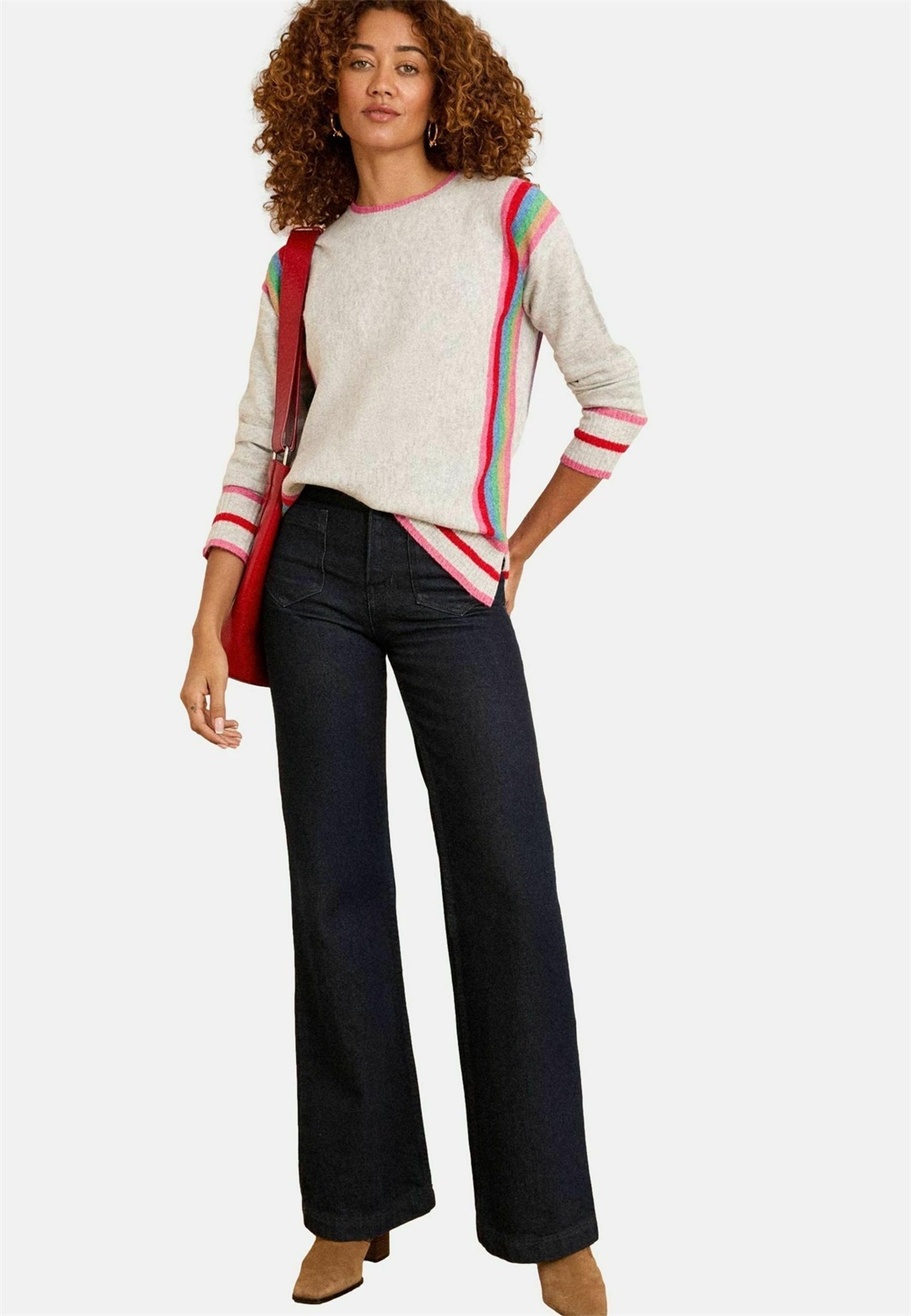 Love & Roses REGULAR FIT CREW NECK - Strickpullover - grey rainbow side stripe/grau
