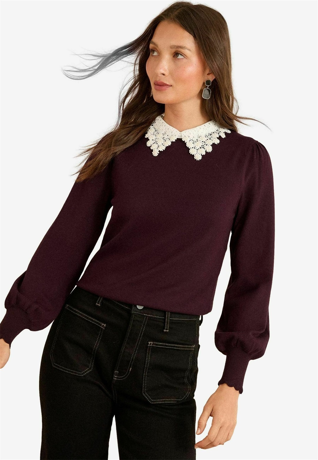 Love & Roses REGULAR FIT COLLAR - Strickpullover - berry lace/rot