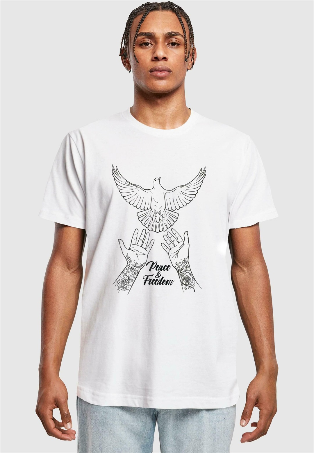 Mister Tee PEACE FREEDOM - T-Shirt print - white/weiß