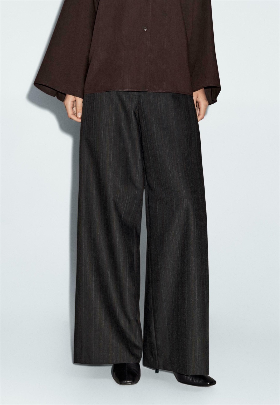 Massimo Dutti STRIPED WIDE-LEG - Stoffhose - dark grey/dunkelgrau