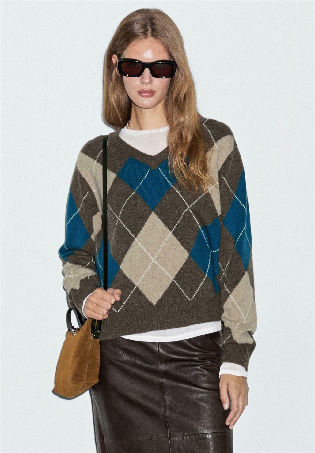 Massimo Dutti ARGYLE V-NECK - Strickpullover - dark blue/dunkelblau
