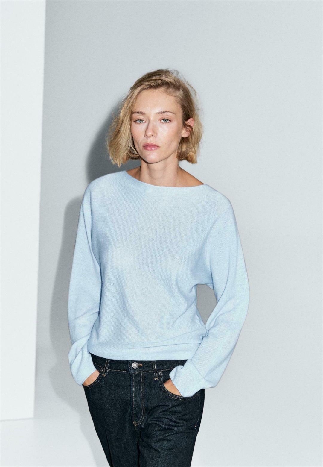 Massimo Dutti BOAT NECK WITH RAGLAN SLEEVE - Strickpullover - blue/blau