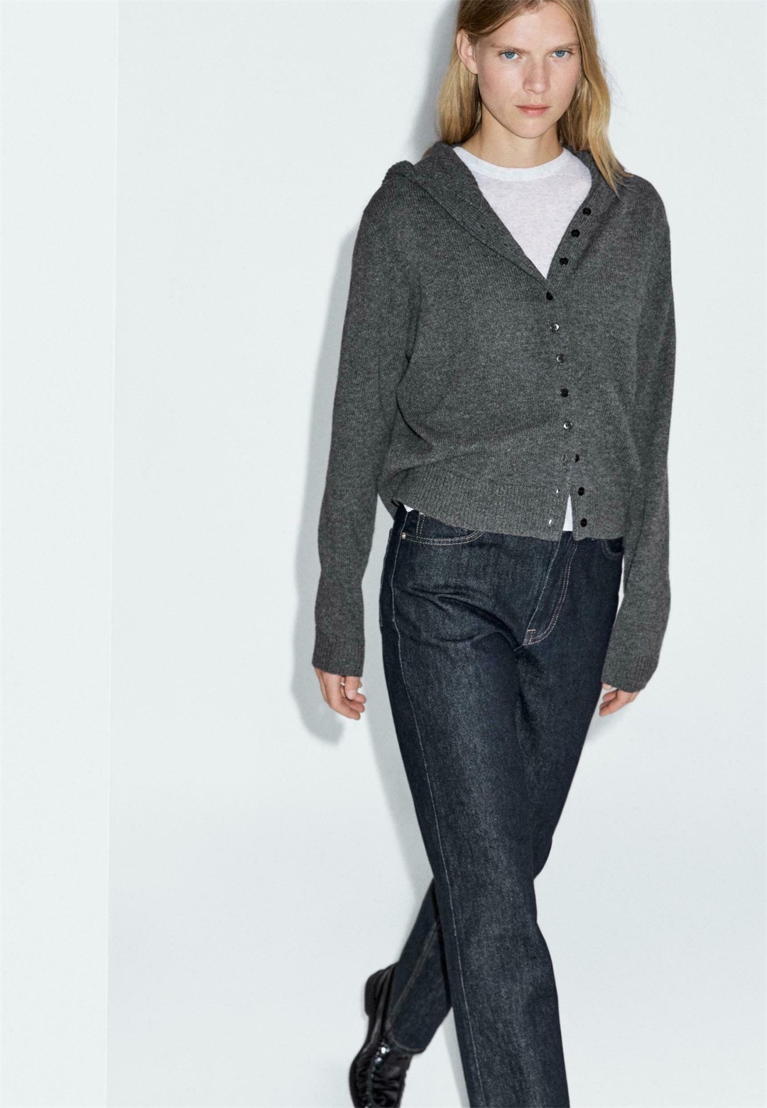 Massimo Dutti BUTTONED WITH HOOD - Strickjacke - grey/grau