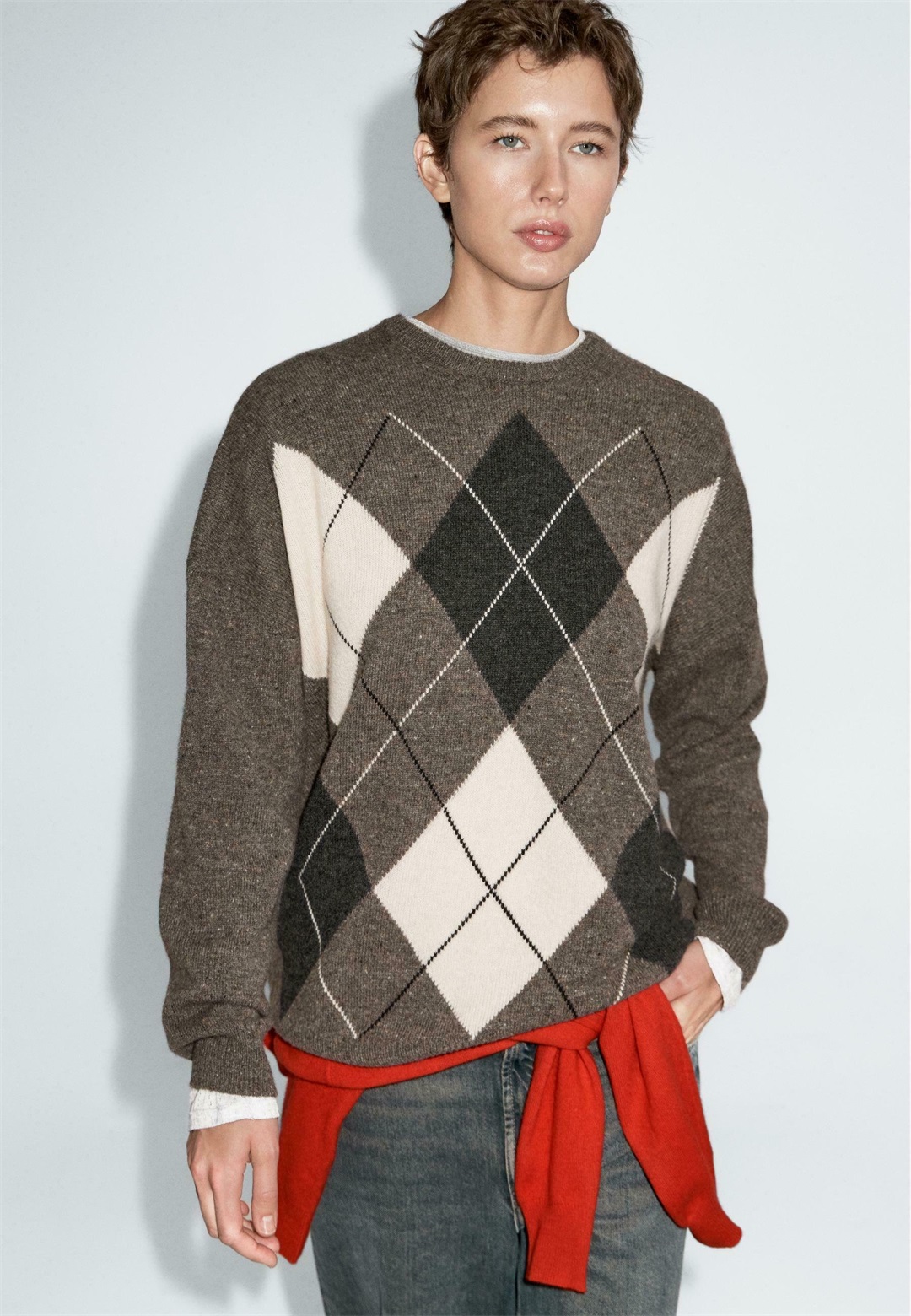 Massimo Dutti ARGYLE PRINT KNIT - Strickpullover - mottled green/grün-meliert