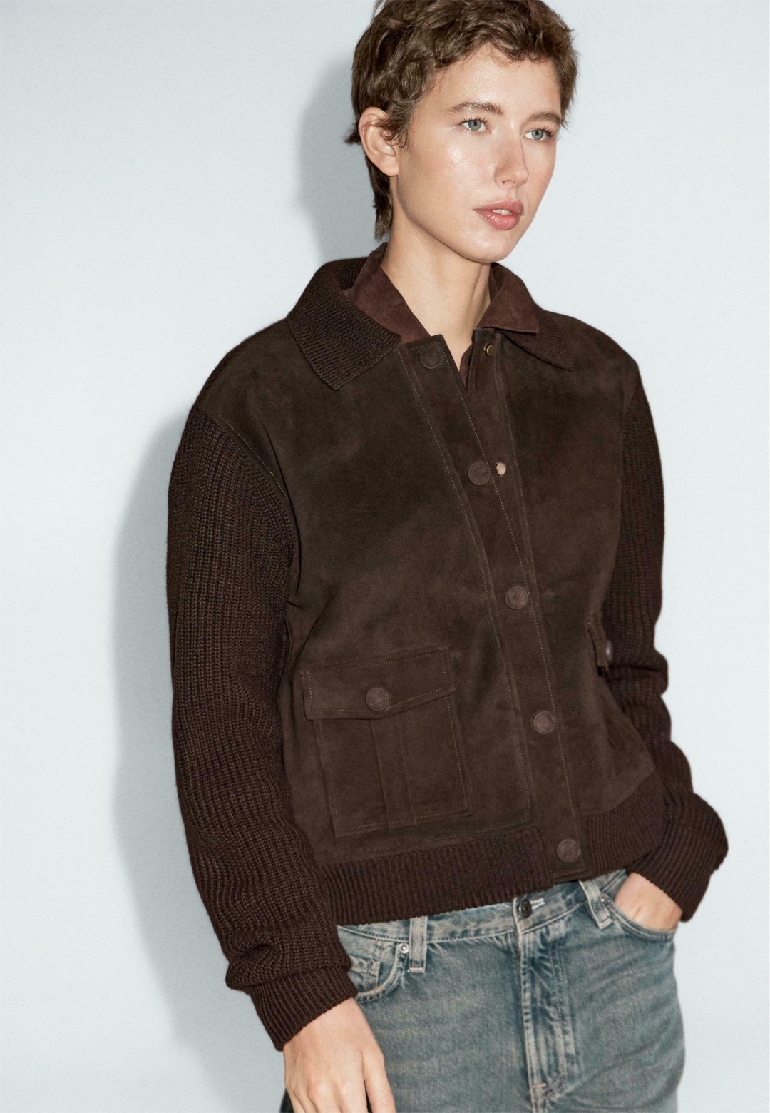 Massimo Dutti CONTRAST AND SHEEPSKIN - Leichte Jacke - dark brown/dunkelbraun