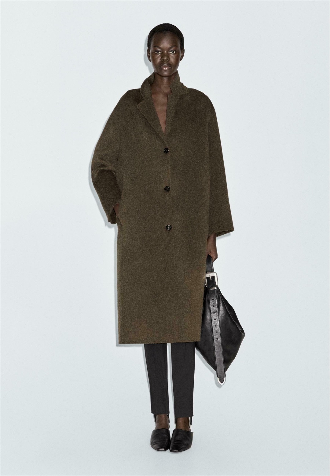 Massimo Dutti LONG BLEND - Klassischer Mantel - khaki